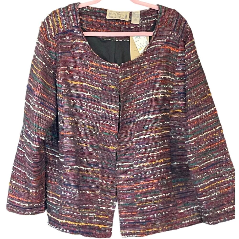 Life Style Woman Boho Multicolor Collarless Confetti BoucleTweed Blazer - NWT 1X